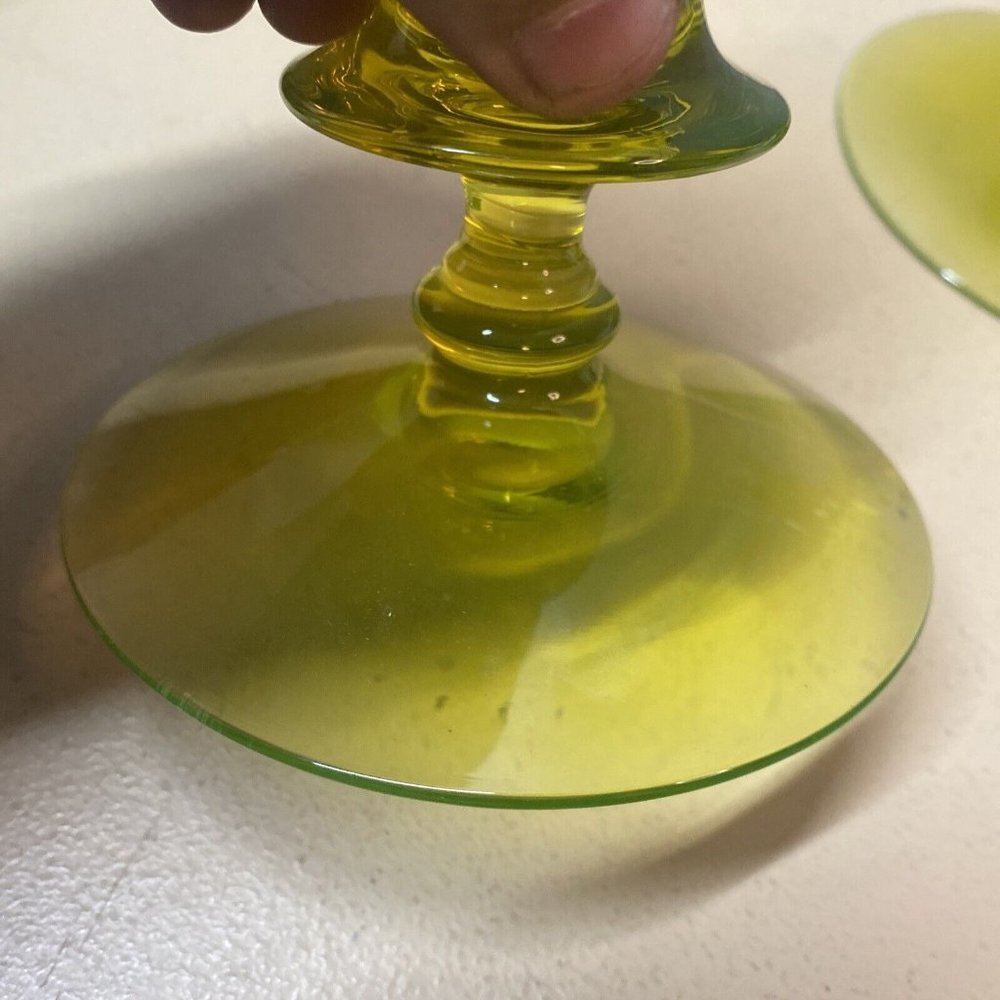Vintage Green Uranium Vaseline Depression Glass Candlestick Holders Pair - Picture 7 of 9